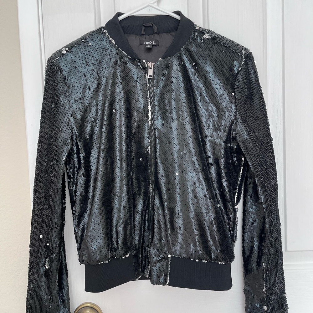 Rue21 Black Sequin Bomber Jacket